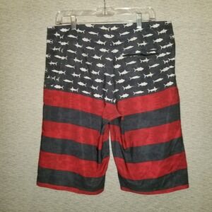 Pelagic Sharkskin Board Shorts Size 34‎ American Flag Fishing Swimming Surfing